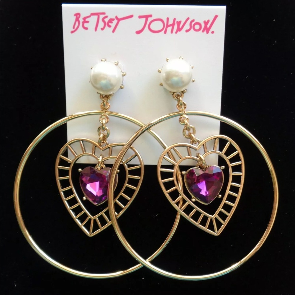 Betsey Johnson Purple Heart Gold Hoop Earrings💜💛